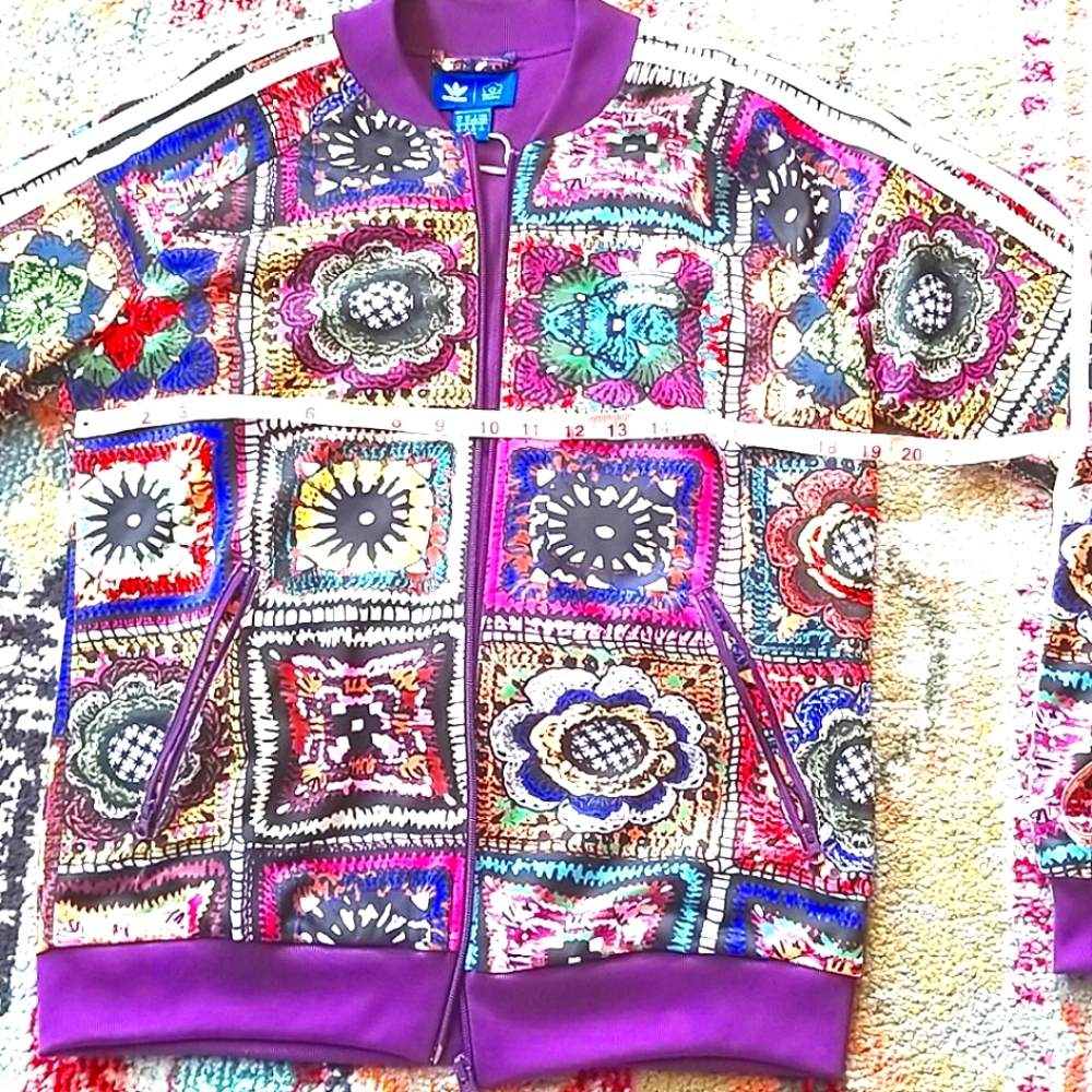 Adidas x FARM Rio HTF RARE Bomber Faux Crochet  Patchwork Track Workout Jacket M - Picture 9 of 15
